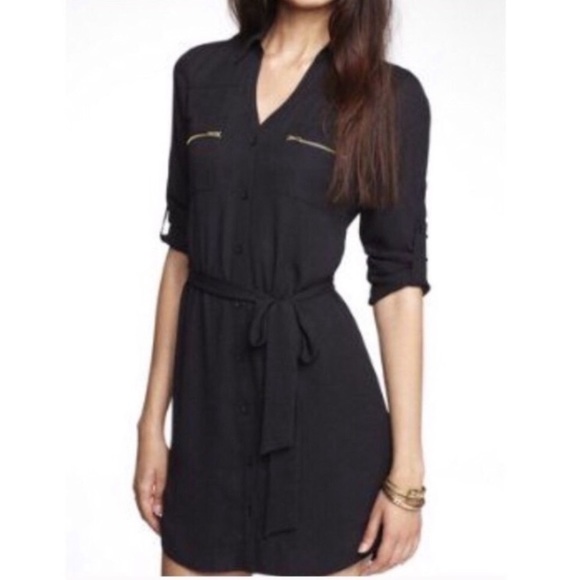 Portofino Shirt Dress - Fine Viscose Crepe- Black